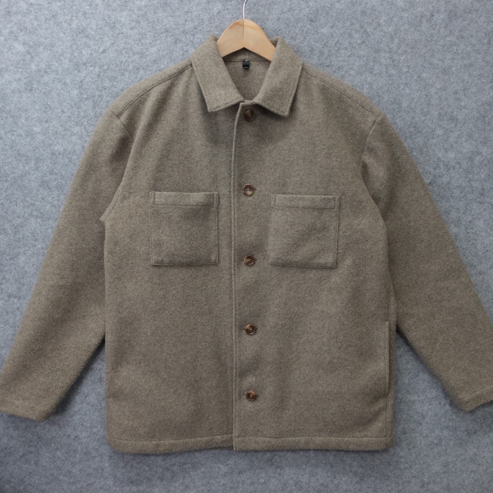 MUJI Shirt Jacket Mens SMALL Oat Beige Brushed Knit Flannel Thick Chore Shacket